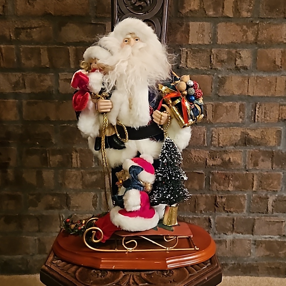 Vintage Christmas Santa Girl on Sleigh Doll Gifts Large